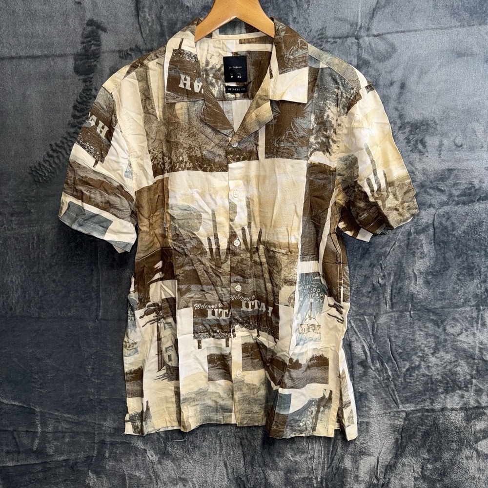 Leftiesman Vintage  Brown Beige Mens Size Europe M Relaxed Fit Button Up 075